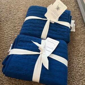 Pottery Barn Pickstitch Blue Quilted Standard Sham Set, NWT